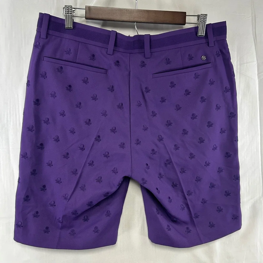 G/FORE Golf Shorts Mens 34 Purple Embroidered Skull Crossbones G4MF20B02